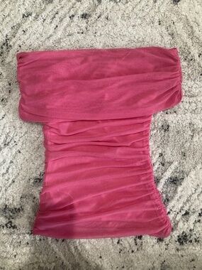 NEW Bebe Rose Pink Off Shoulder Sheer Ruched Stretchy Sexy Top XS 0 2